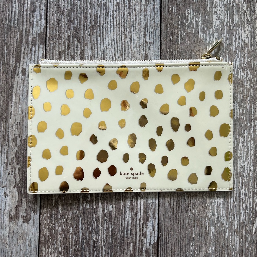 Kate Spade gold polka dots pencil or cosmetic zip bag/pouch.